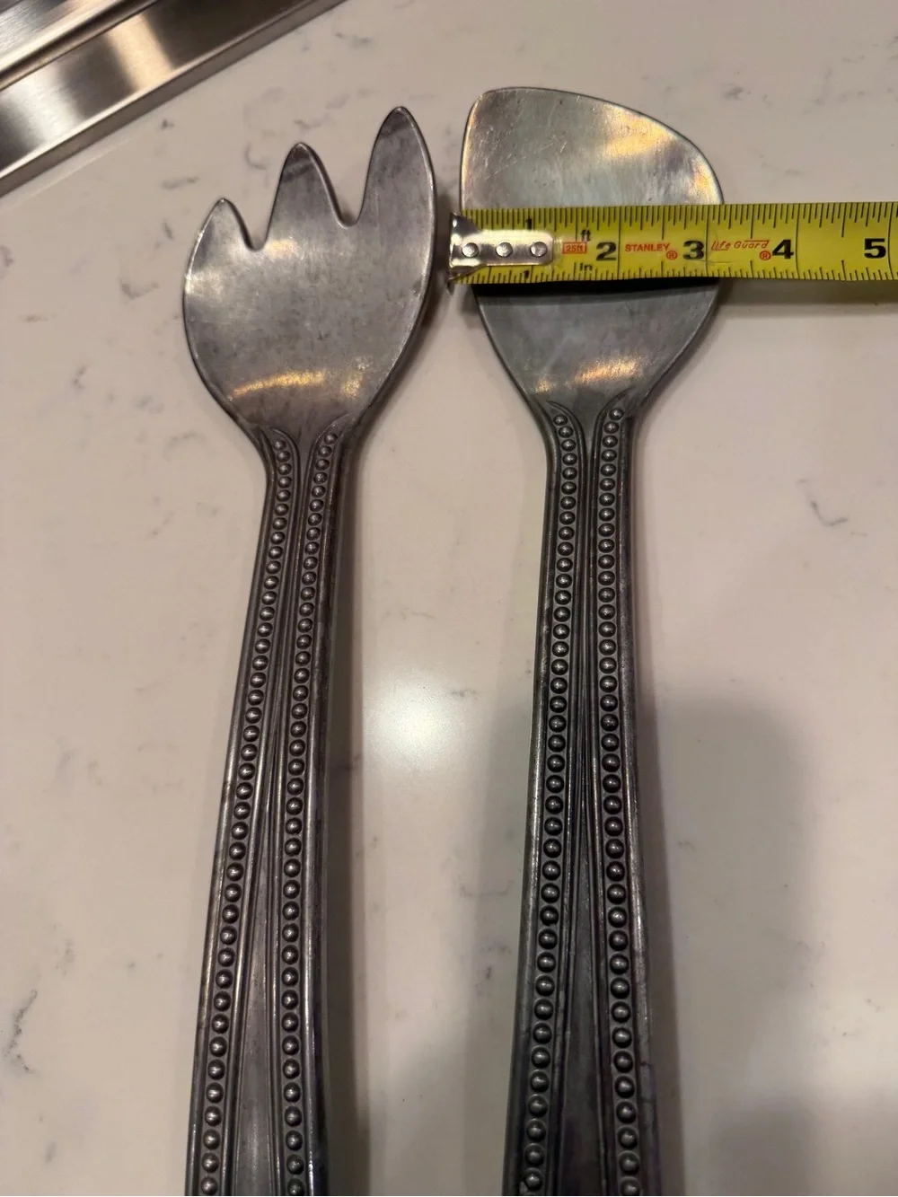 Vintage Wilton Armetale Salad Serving Set Beaded Handle 12” Fork Spoon